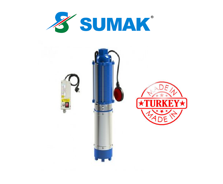 SUMAK 5SD5 1,HP  220V PASLANMAZ  PAKET DALGIÇ POMPA (MOTOR+KABLO+PANO)