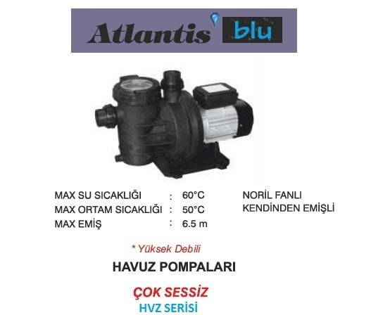 Atlantis Blu  HVZ 300T   3Hp 380V  Ön Filtreli Kendinden Emişli Yüksek Debili Çok Sessiz Havuz Pompası