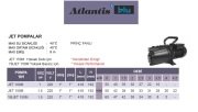 Atlantis JET 100M   1Hp 220V  Kendinden Emişli Yüksek Performanslı Jet Pompa