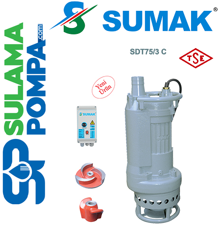 SUMAK SDT 75/3C 7.5 HP 380W KARIŞTIRICILI ÇAMUR SUYU DALGIÇ POMPA