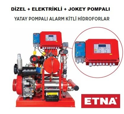 Etna Y2 KO 15/8-55+D10+KO 4/9     7.5 Hp Elektrikli- 10Hp Dizel 380V  Yatay Pompalı Alarm Kitli Yangın Hidroforu (Dizel + Elektrikli + Jokey Pompalı)