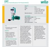 Wilo OWP 204  4kW 380V  Tek Pompalı İki Kademeli Monoblok Yatay Şalt Sayısı Kontrollü Şasesiz Sessiz Paket Hidrofor