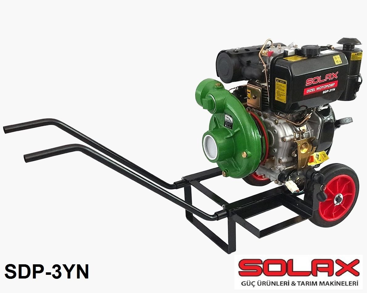 Solax SDP-3YN   3'' X 3'' Dizel İpli Marşlı Yüksek Basınçlı Motopomp (Su Motoru-Aküsüz-El Arabası Tipi)