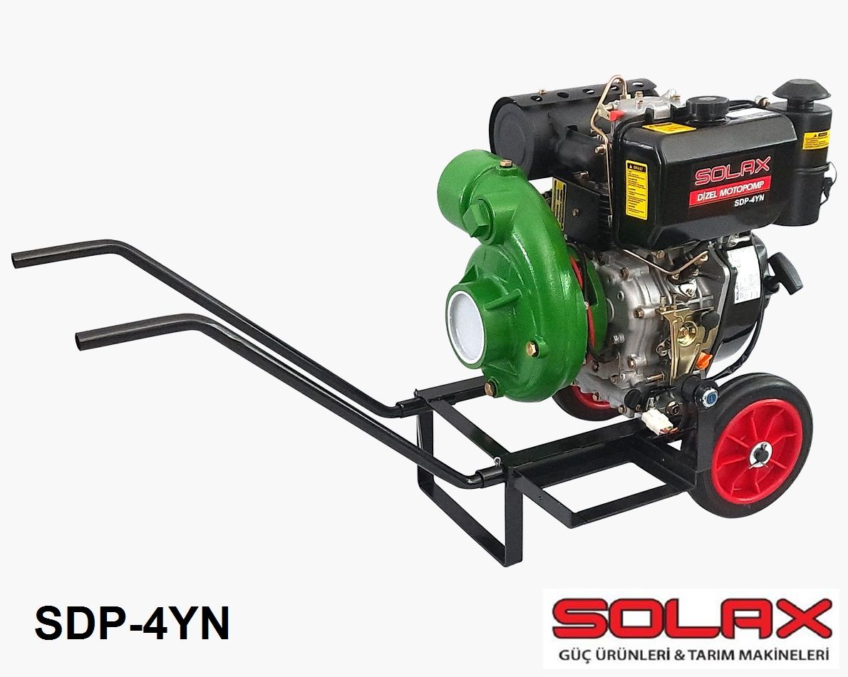 Solax SDP-4YN   4'' X 4'' Dizel İpli Marşlı Yüksek Basınçlı Motopomp (Su Motoru-Aküsüz-El Arabası Tipi)