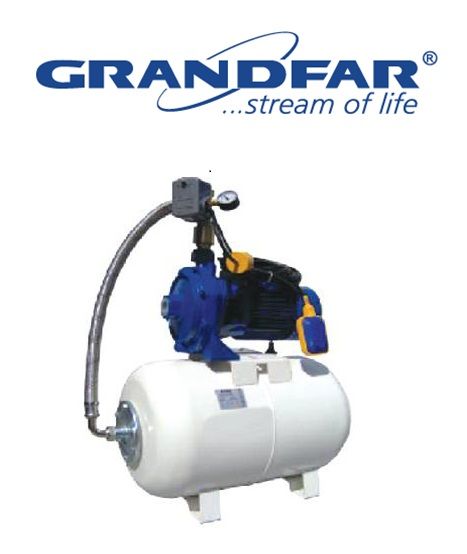 Grandfar H SCPM 158-50lt 1Hp 220V Tek Kademeli Pompalı ve 50 Litre Yatay Tanklı Döküm Gövdeli Paket Hidrofor