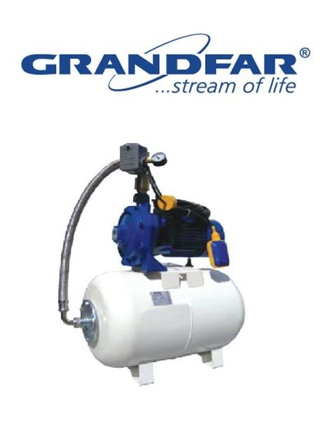 Grandfar H SCM 2-60T-50lt  2Hp 380V Çift Kademeli Pompalı ve 50 Litre Yatay Tanklı Döküm Gövdeli Paket Hidrofor