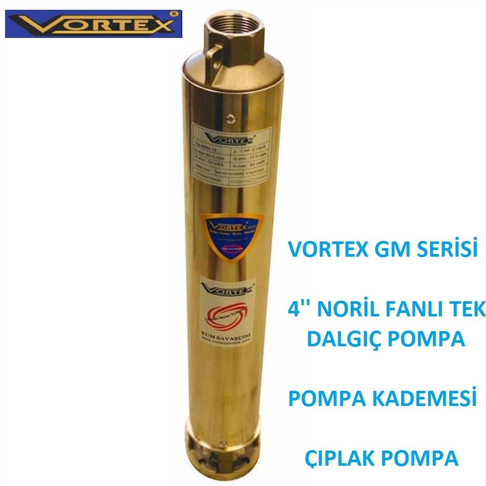 Vortex 12 GM-40  10Hp  4'' Tek Dalgıç Pompa (Noril Fanlı Çıplak Pompa-Kademe)
