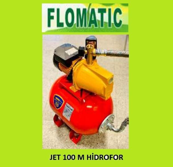 Flomatic Jet 100 M 1Hp 220V  Jet Pompalı 50 Litre Yatık Tanklı Paket Hidrofor