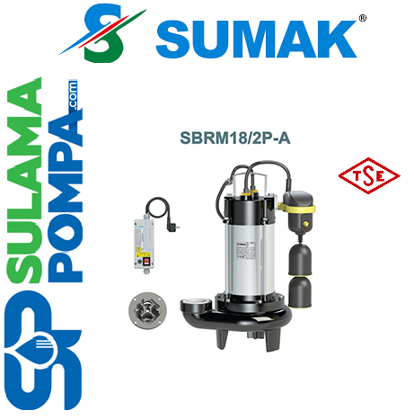 SUMAK SBRM 18/2P-A 1.8 HP 220V ASANSÖR FLATÖRLÜ MONOFAZE PARÇALAYICI BIÇAKLI FOSEPTİK DALGIÇ POMPA