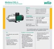 Wilo Medana CH1-L.205-1/E/A  0.55kW 220V  Paslanmaz Çelik Gövdeli Çok Kademeli Yatay Santrifüj Pompa (Aisi 304)