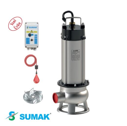 SUMAK SDTV 40/2 İNOX   4HP  380V  Paslanmaz  Açık Fanlı Foseptik Dalgıç Pompa