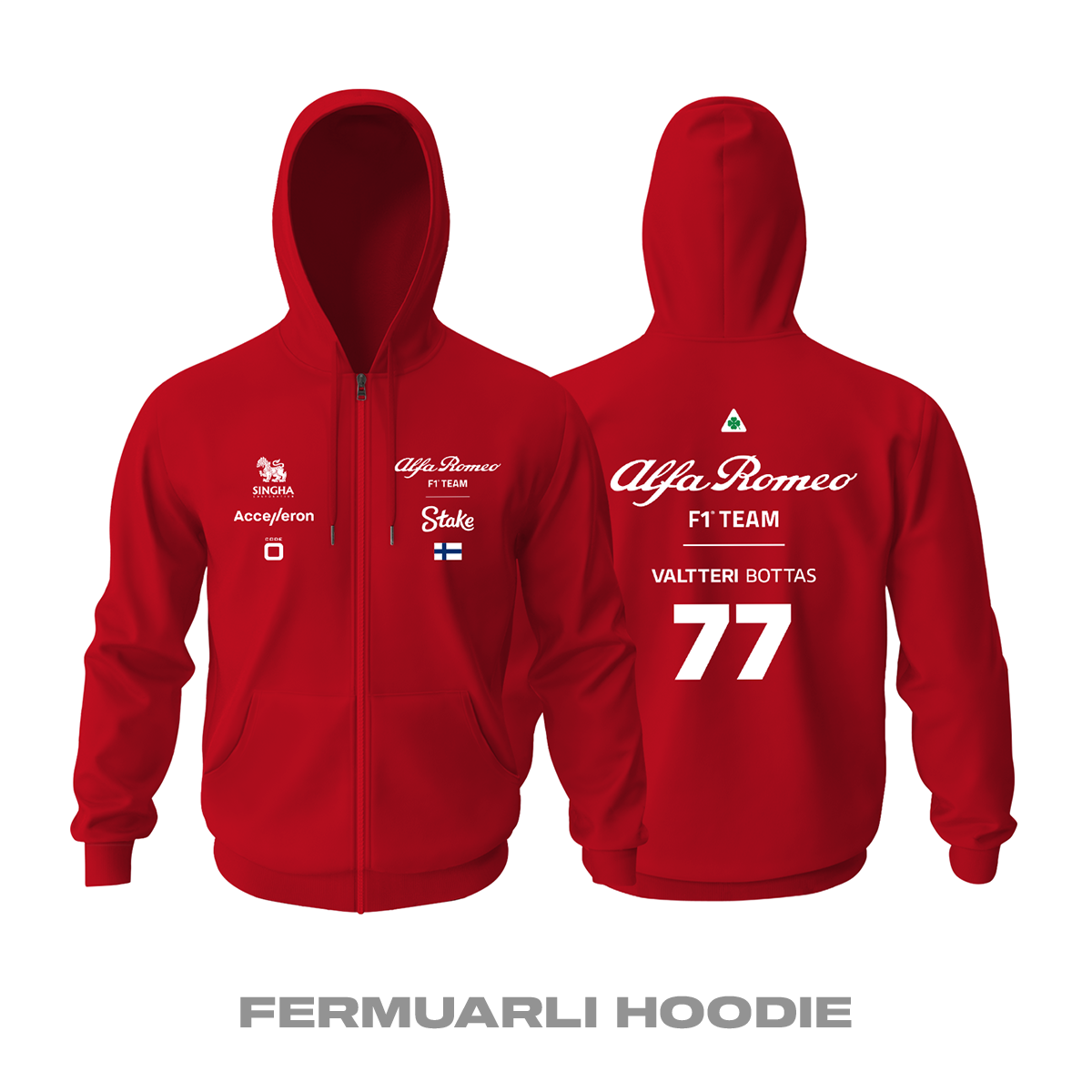 Alfa Romeo Racing: Red Crew Edition 2023 Fermuarlı Kapüşonlu Hoodie