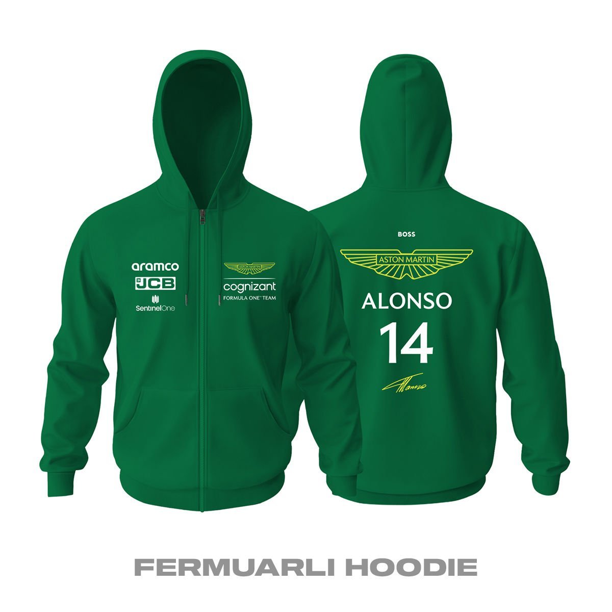 Aston Martin F1 Team: Verdant Crew Edition 2023 Fermuarlı Kapüşonlu Hoodie