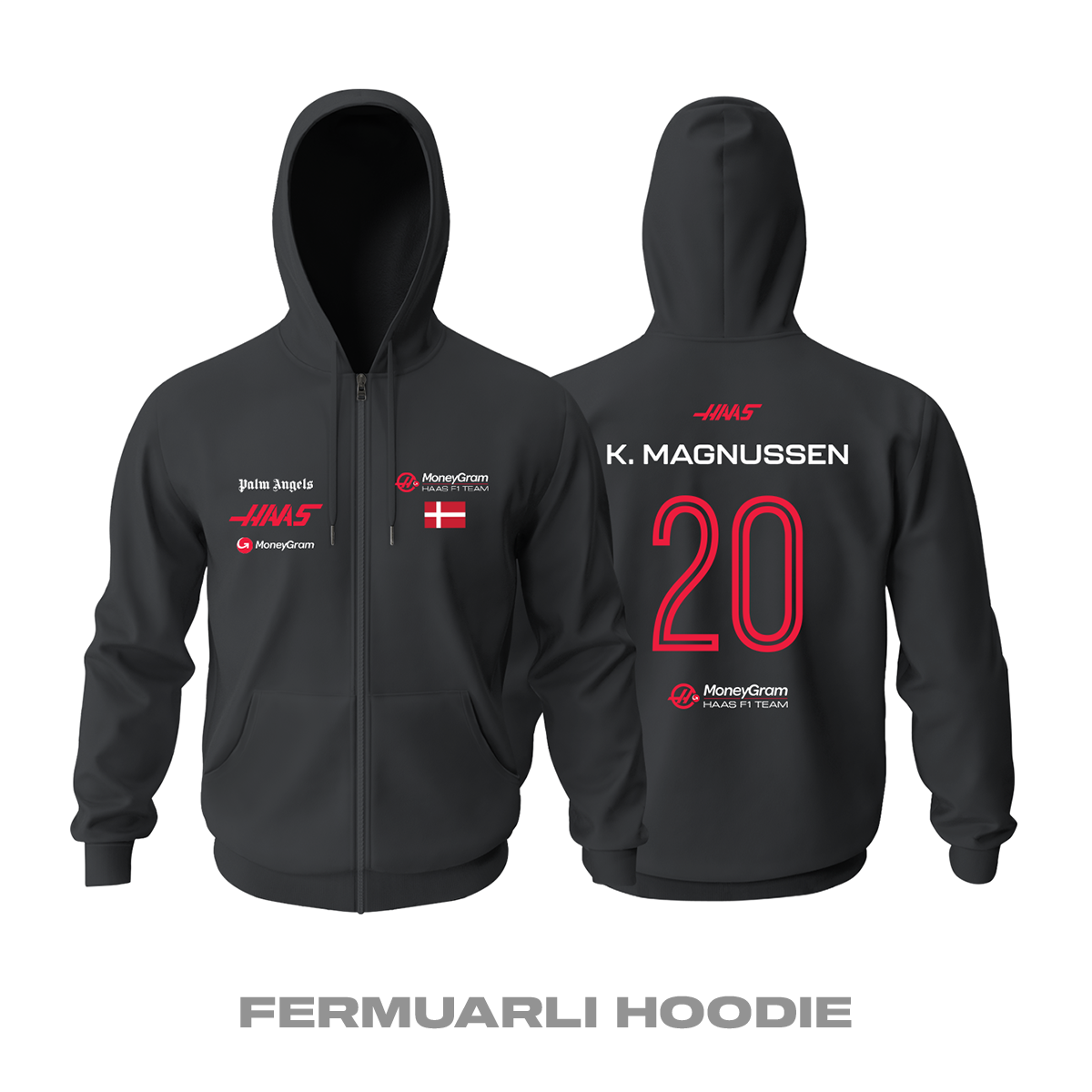 Haas F1 Team: Black Crew Edition 2023 Fermuarlı Kapüşonlu Hoodie