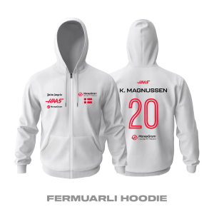 Haas F1 Team: White Crew Edition 2023 Fermuarlı Kapüşonlu Hoodie