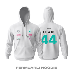 AMG Petronas F1 Team: White Crew Edition 2023 Fermuarlı Kapüşonlu Hoodie