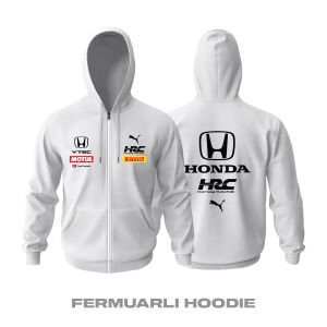Honda: Team VTEC White Edition 2023 Fermuarlı Hoodie