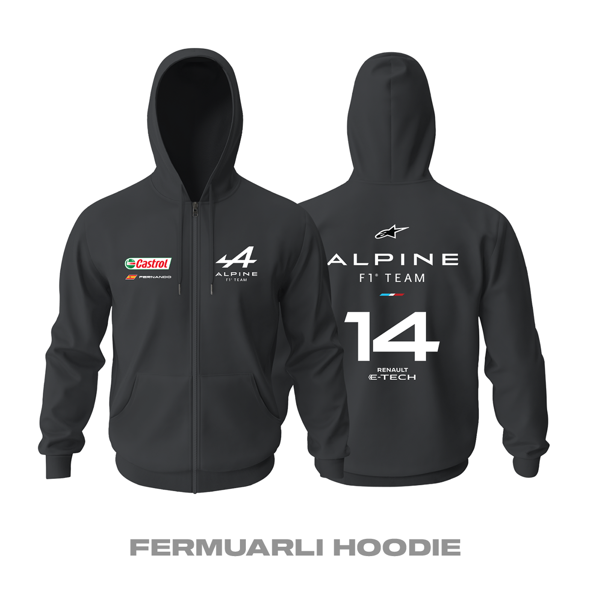 Alpine F1 Team: Black Edition 2021 Fermuarlı Kapüşonlu Hoodie
