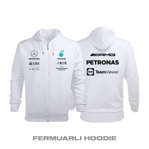 AMG Petronas F1 Team: White Edition 2021 Fermuarlı Kapüşonlu Hoodie