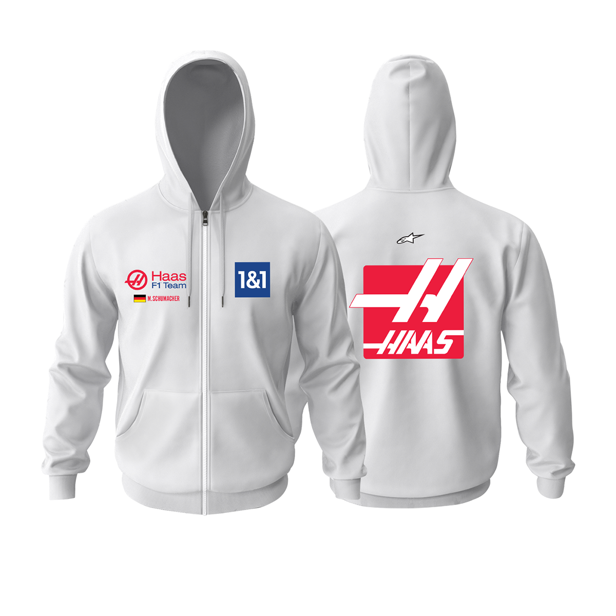 Haas F1 Team: White Edition 2022 Fermuarlı Kapüşonlu Hoodie