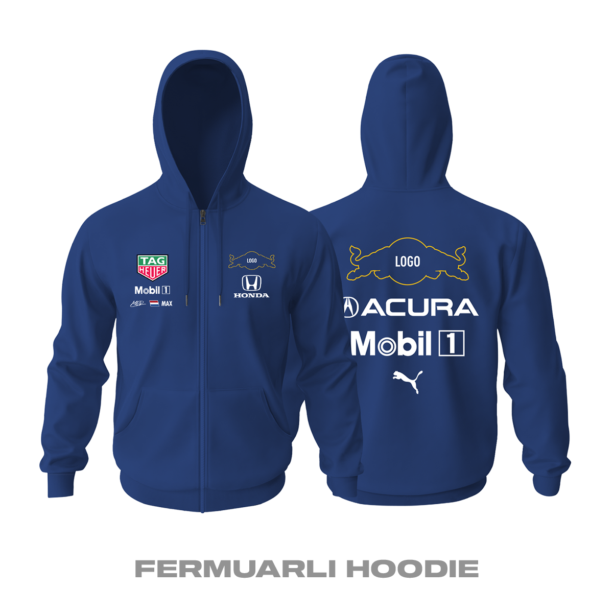 Oracle Racing: Acura Navy Edition Fermuarlı Kapüşonlu Hoodie