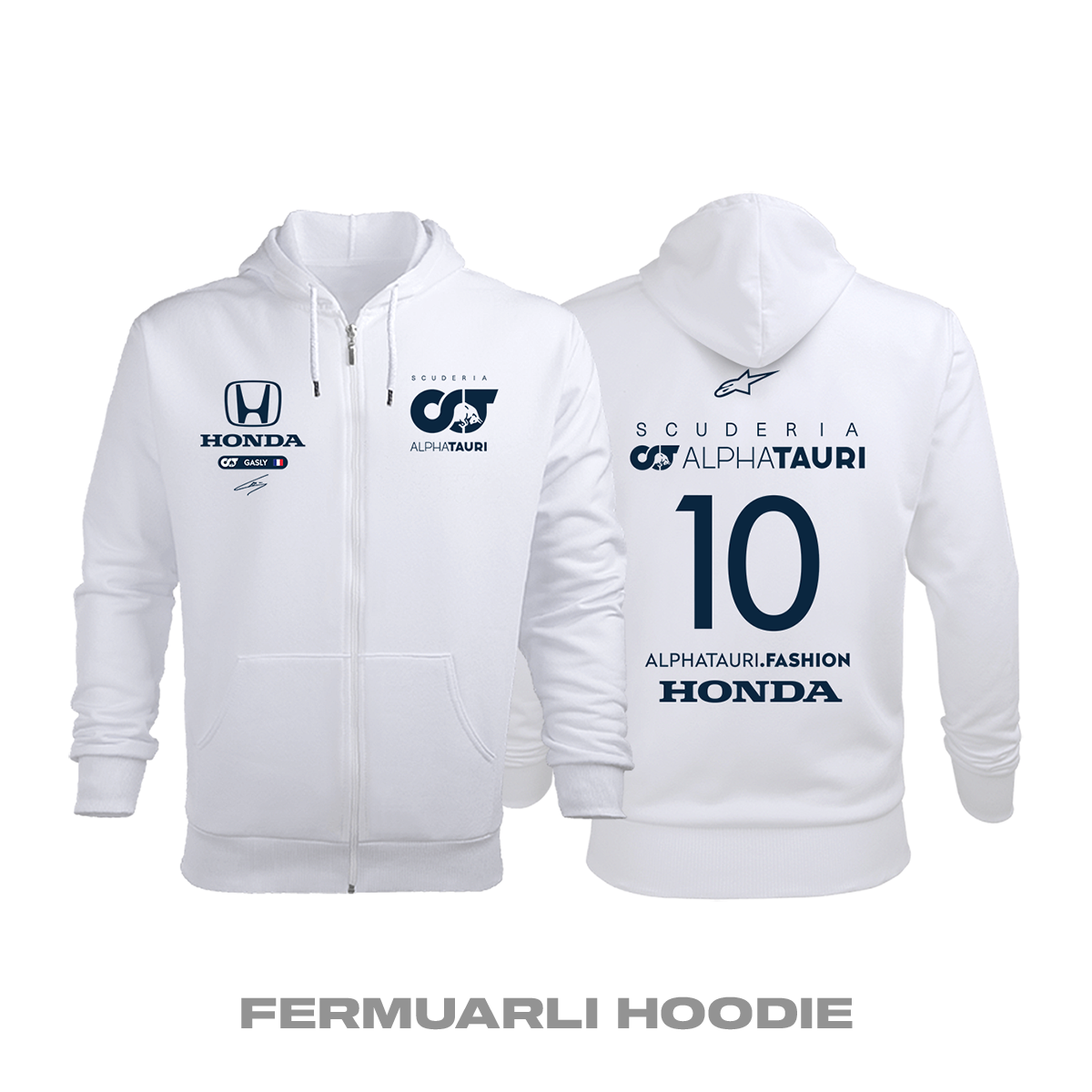 Scuderia AlphaTauri: White Edition 2021 Fermuarlı Kapüşonlu Hoodie