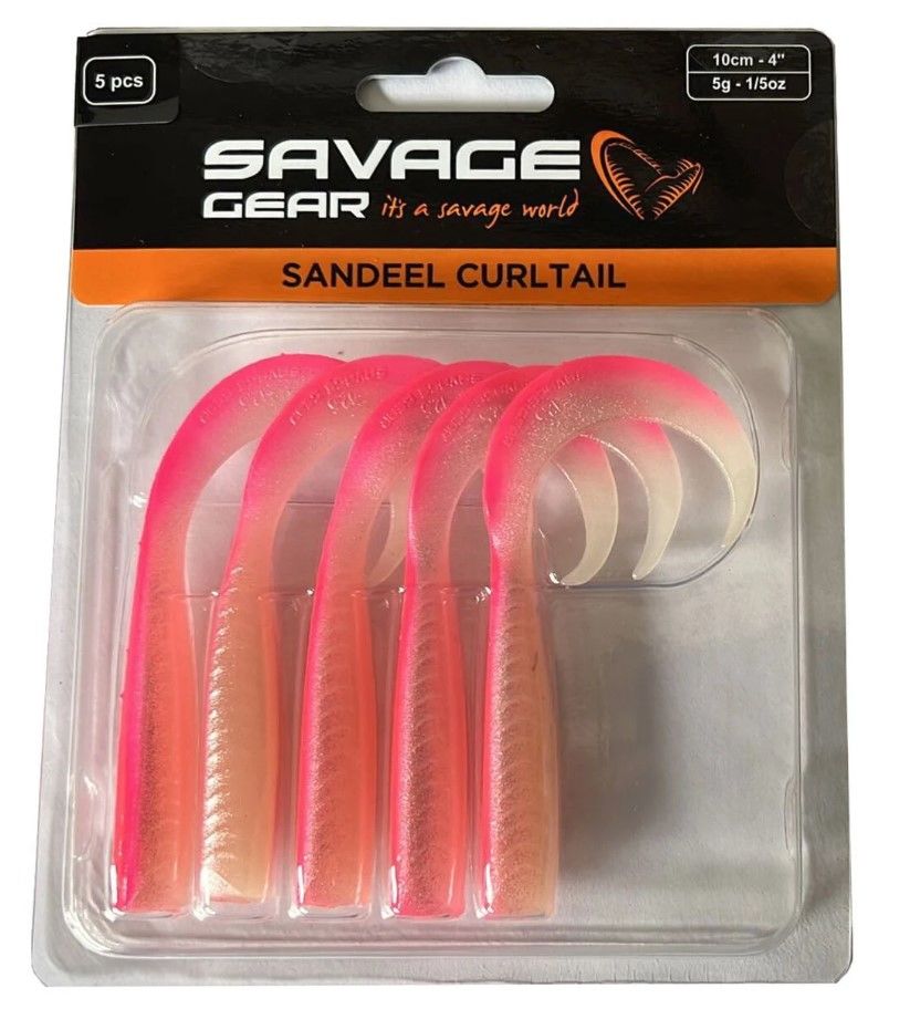 Savage Gear LB Sandeel Curltail 10cm Pink Glow Back 5 Adet