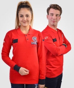 Yeni UMKE Polo Yaka Uzun Kol T-Shirt Kırmızı