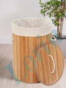 Lorin Katlanır Banyo Bambu Çamaşır Kirli Sepeti Oval
