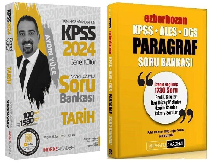 Pegem + İndeks 2024 KPSS Paragraf Ezberbozan + Tarih Soru Bankası 2 li Set Pegem + İndeks Akademi Yayınları
