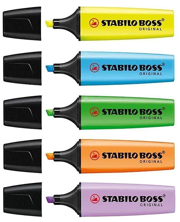 Stabilo Boss Fosforlu İşaretleme Kalemi Mavi + Sarı + Yeşil + Turuncu + Pastel Lila 5 li Set