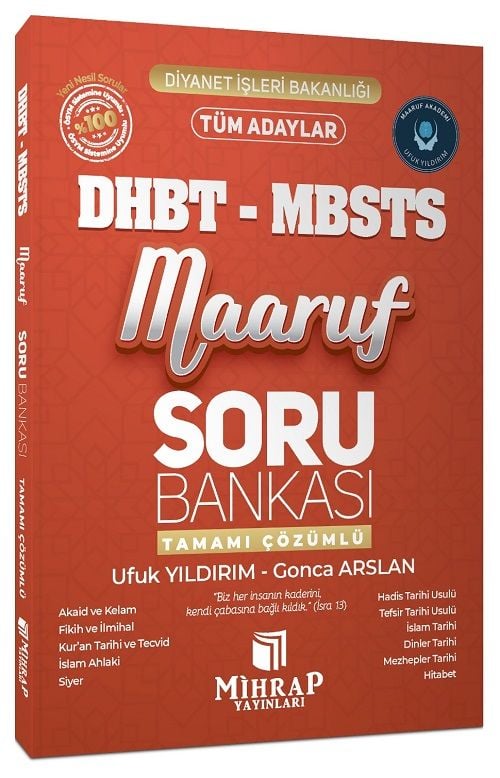 Mihrap DHBT MBSTS Maaruf Soru Bankası Çözümlü Mihrap Yayınları