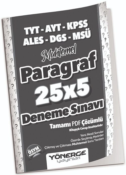 Yönerge YKS TYT AYT KPSS ALES DGS MSÜ Muhtemel Paragraf 25x5 Deneme Çözümlü Yönerge Yayınları