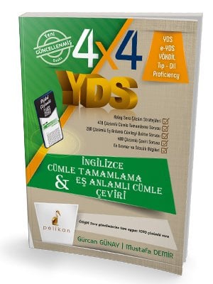 Pelikan 4x4 YDS Seti 1. Kitap İngilizce Cümle Tamamlama, Çeviri ve Eş Anlamlı Cümle Pelikan Yayınları