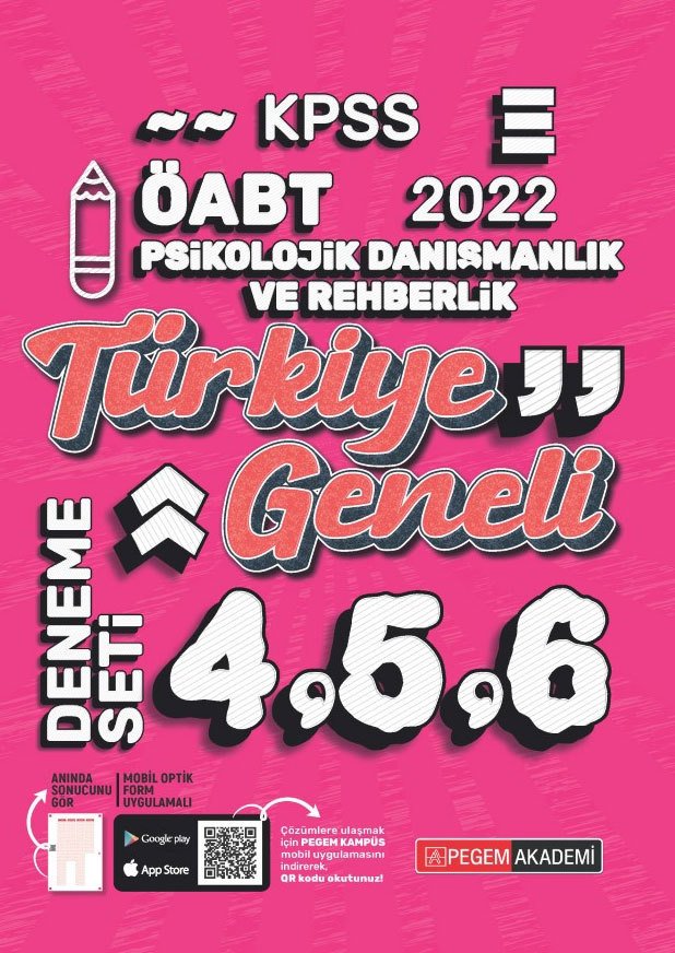 Pegem 2022 ÖABT Psikolojik Danışmanlık ve Rehber Öğretmenlik Türkiye Geneli 3 Deneme (4-5-6) Pegem Akademi Yayınları