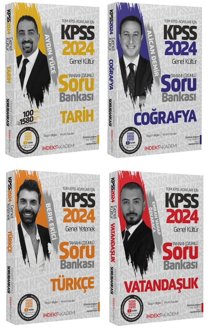İndeks Akademi 2024 KPSS Türkçe+Tarih+Coğrafya+Vatandaşlık Soru Bankası 4 lü Set İndeks Akademi Yayıncılık