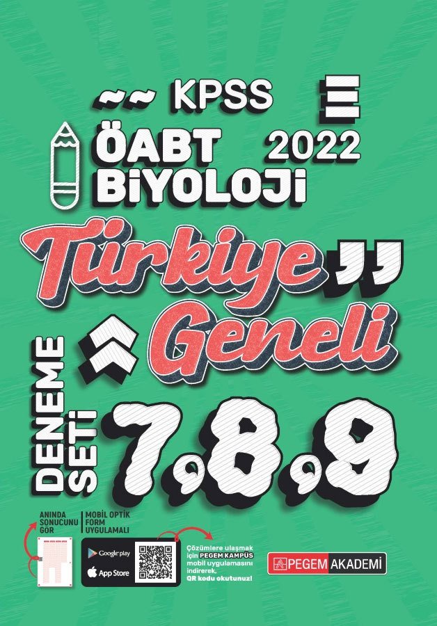 Pegem 2022 ÖABT Biyoloji Öğretmenliği Türkiye Geneli 3 Deneme (7-8-9) Pegem Akademi Yayınları