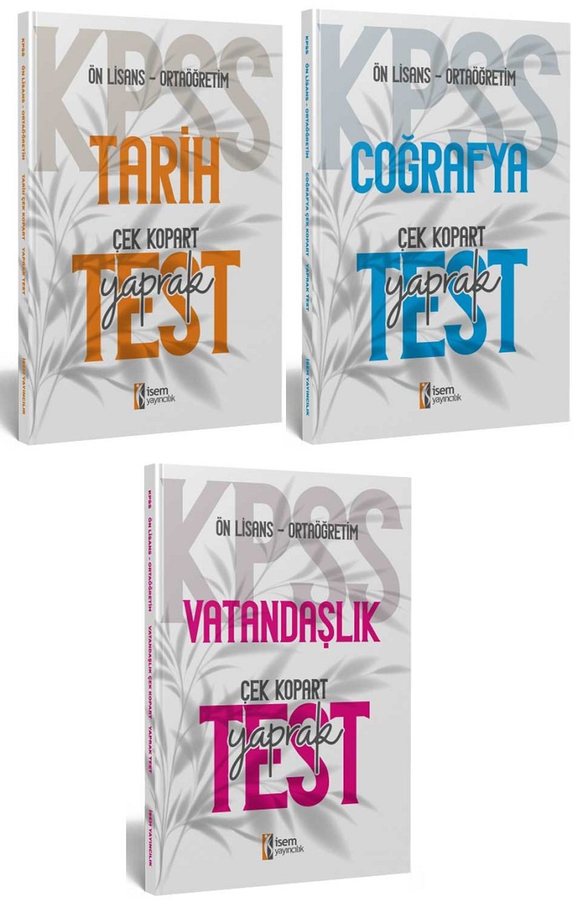 İsem 2024 KPSS Lise Ortaöğretim Ön Lisans Tarih+Coğrafya+Vatandaşlık Yaprak Test 3 lü Set İsem Yayıncılık