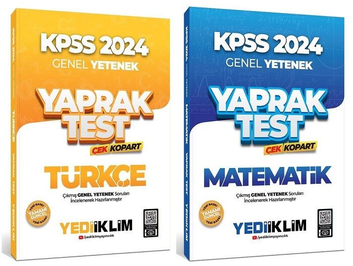 Yediiklim 2024 KPSS Türkçe+Matematik Yaprak Test 2 li Set Yediiklim Yayınları