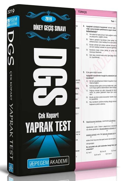 Pegem 2019 DGS Yaprak Test Çek Kopart Pegem Akademi Yayınları