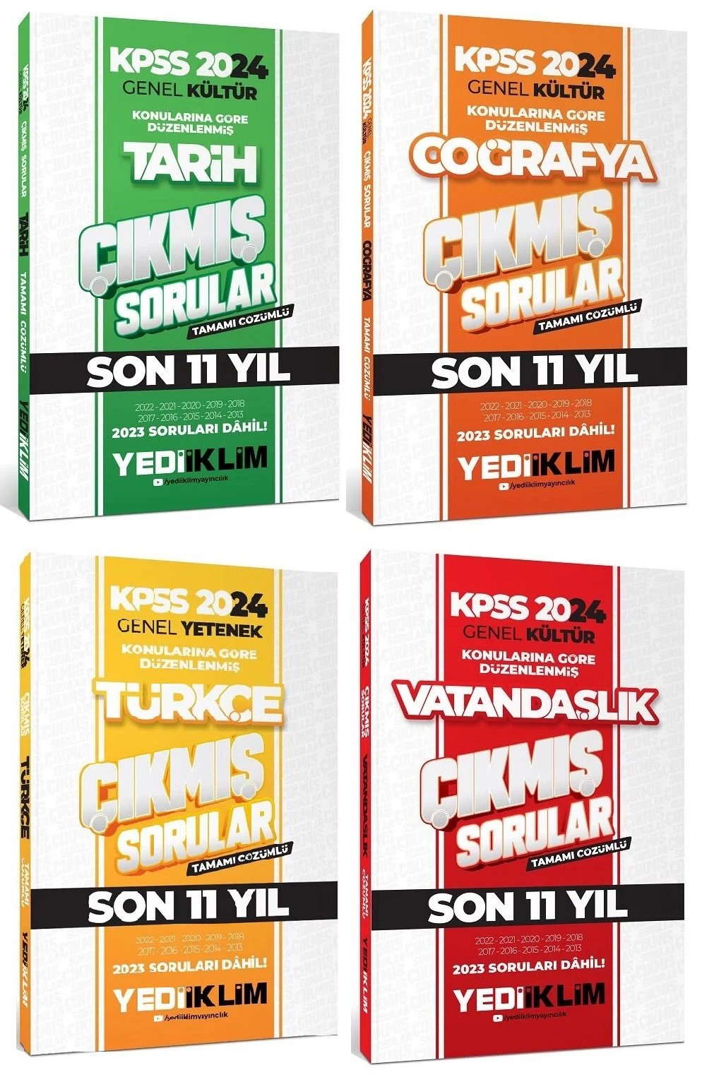 Yediiklim 2024 KPSS Türkçe+Tarih+Coğrafya+Vatandaşlık Son 11 Yıl Çıkmış Sorular Konularına Göre 4 lü Set Yediiklim Yayınları