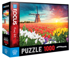 1000 Parça Puzzle - Tulips And Windmill Laleler Ve Yel Değirmeni Blue Focus Games