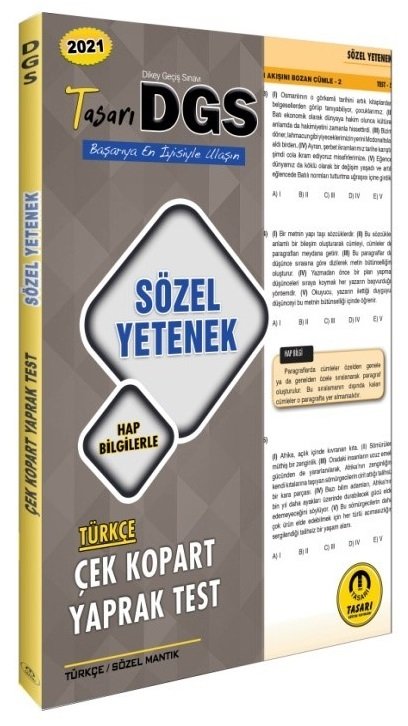 Tasarı 2021 DGS Türkçe Sözel Yetenek Yaprak Test Çek Kopart Tasarı Yayınları