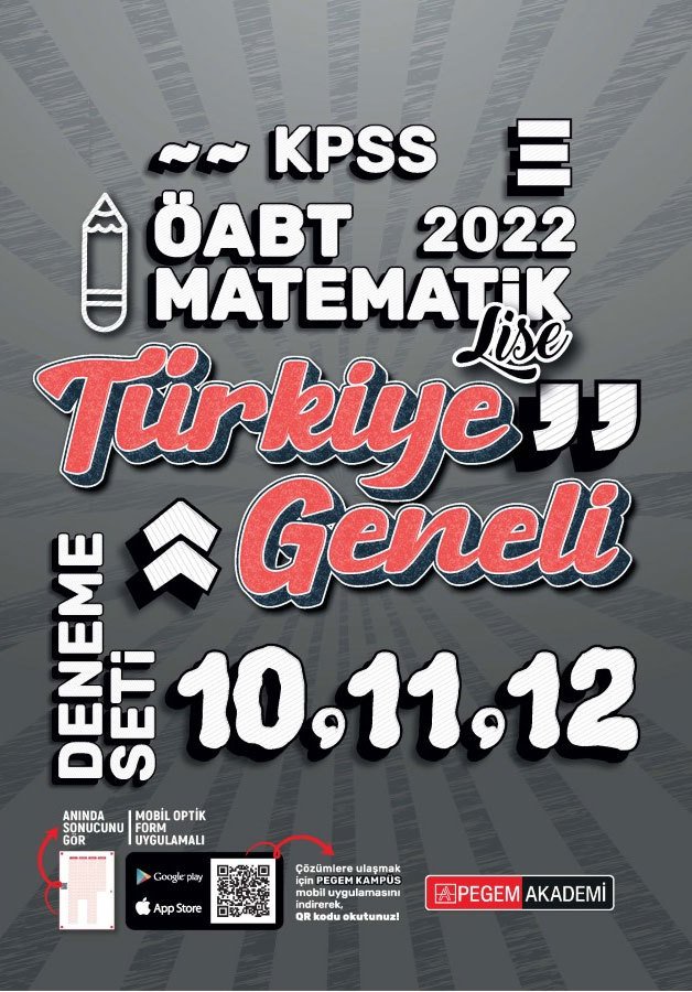 SÜPER FİYAT Pegem 2022 ÖABT Lise Matematik Öğretmenliği Türkiye Geneli 3 Deneme (10-11-12) Pegem Akademi Yayınları