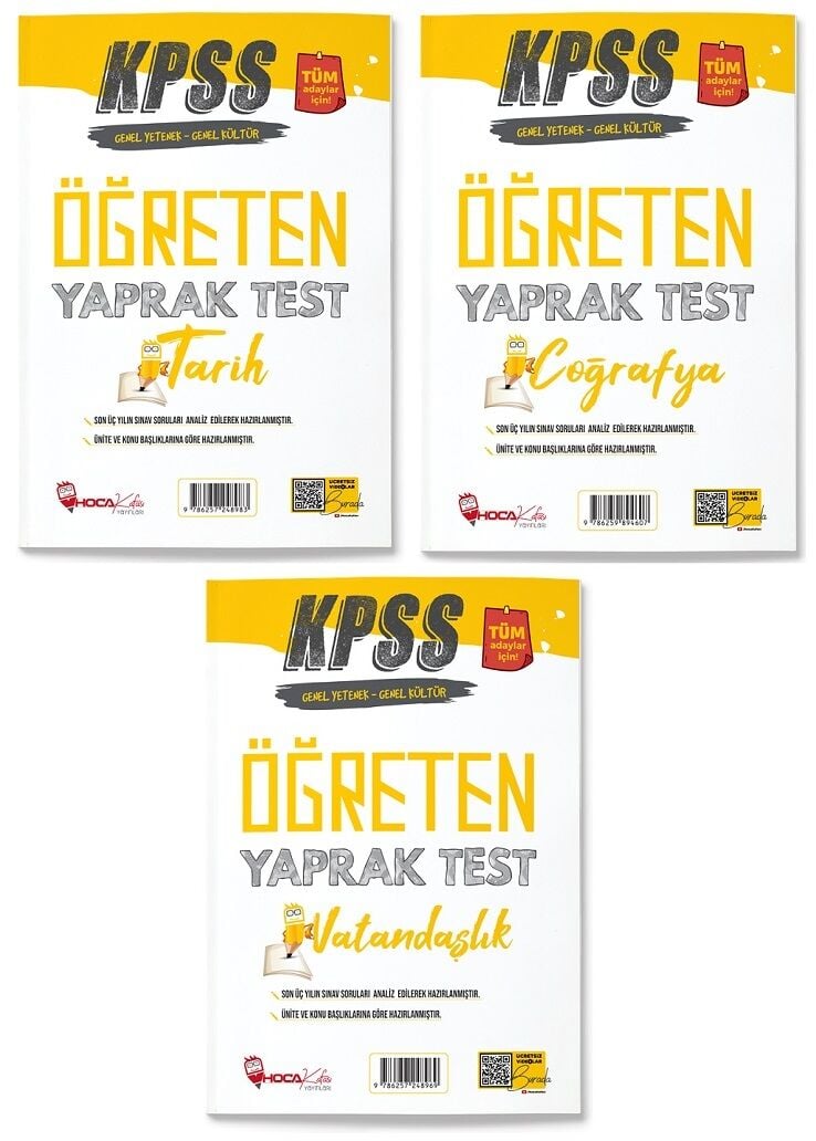 Hoca Kafası KPSS Tarih+Coğrafya+Vatandaşlık Öğreten Yaprak Test 3 lü Set Hoca Kafası Yayınları