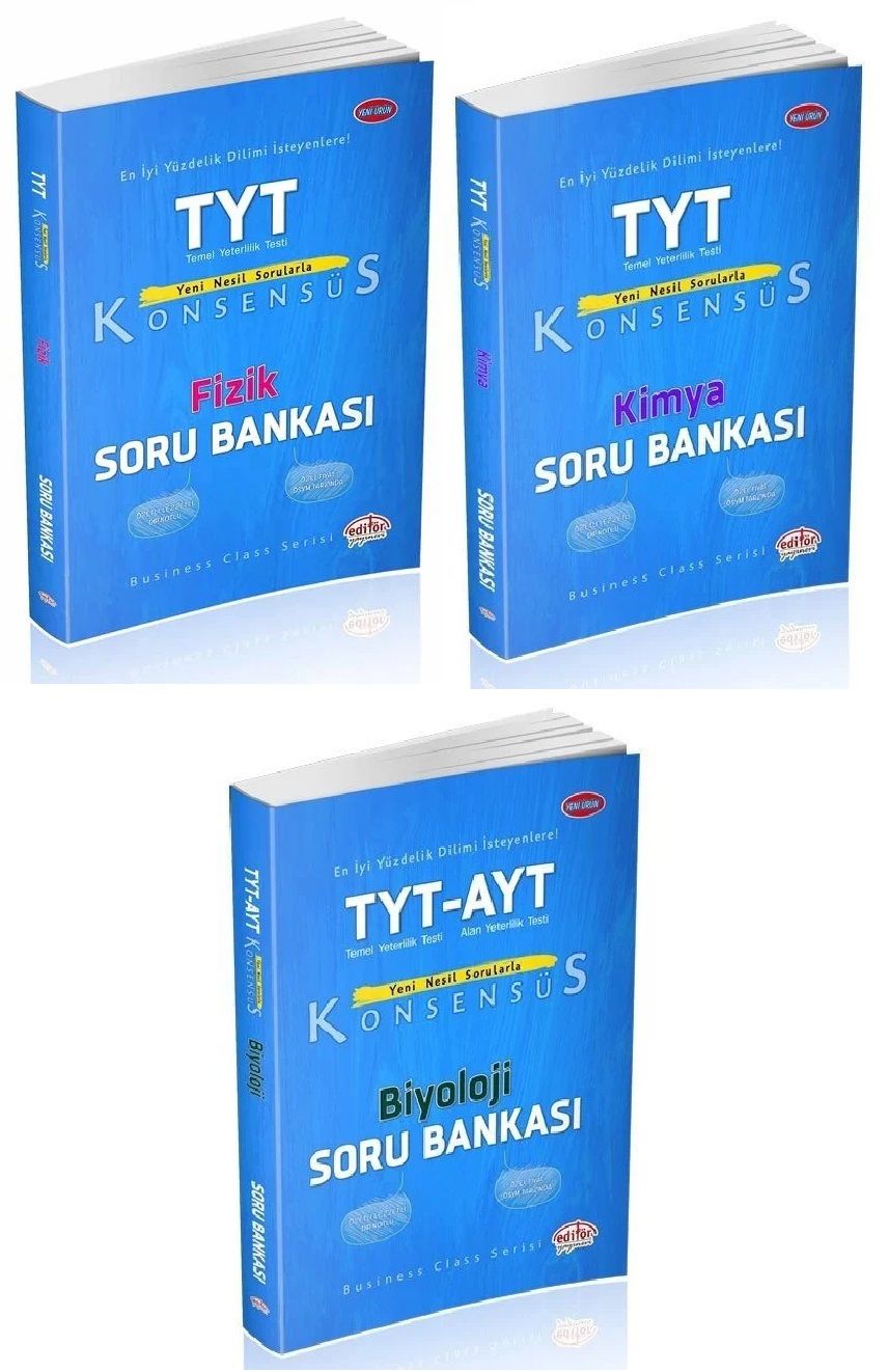 Editör YKS TYT Fizik+Kimya+Biyoloji Konsensüs Soru Bankası 3 lü Set Editör Yayınları