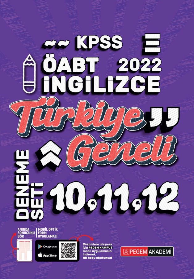 Pegem 2022 ÖABT İngilizce Öğretmenliği Türkiye Geneli 3 Deneme (10-11-12) Pegem Akademi Yayınları