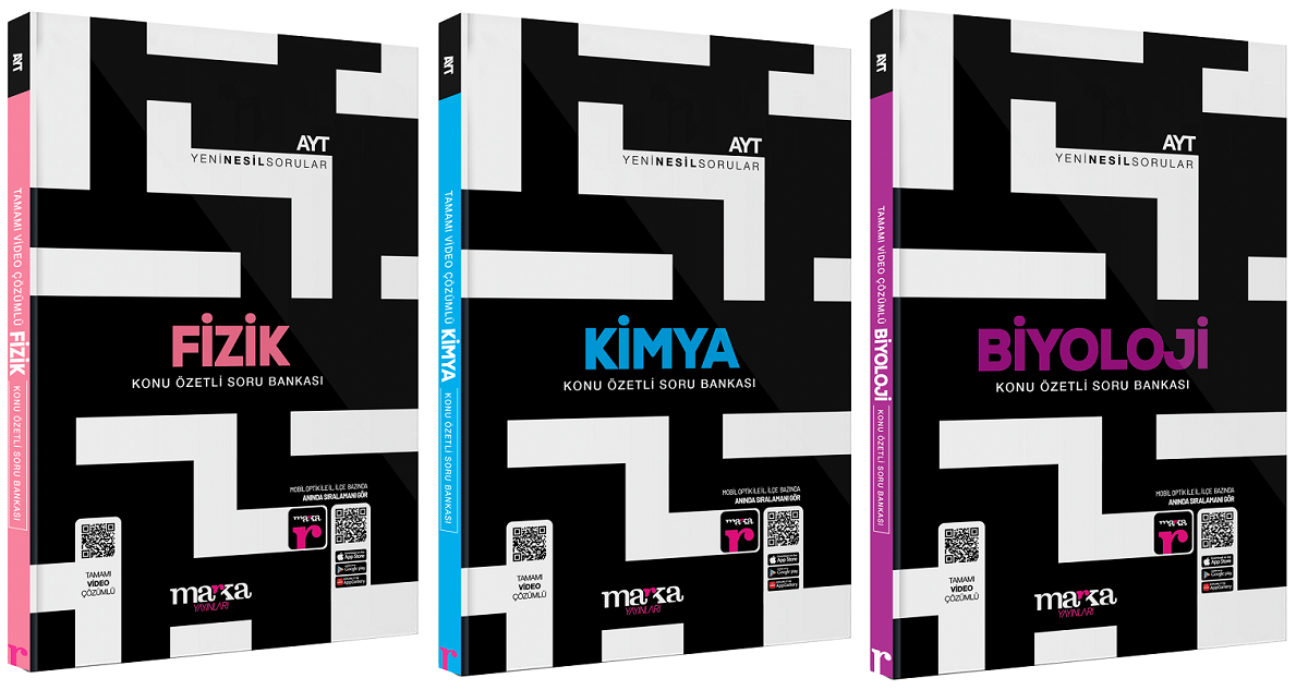 Marka YKS AYT Fizik+Kimya+Biyoloji Konu Özetli Soru Bankası 3 lü Set Marka Yayınları