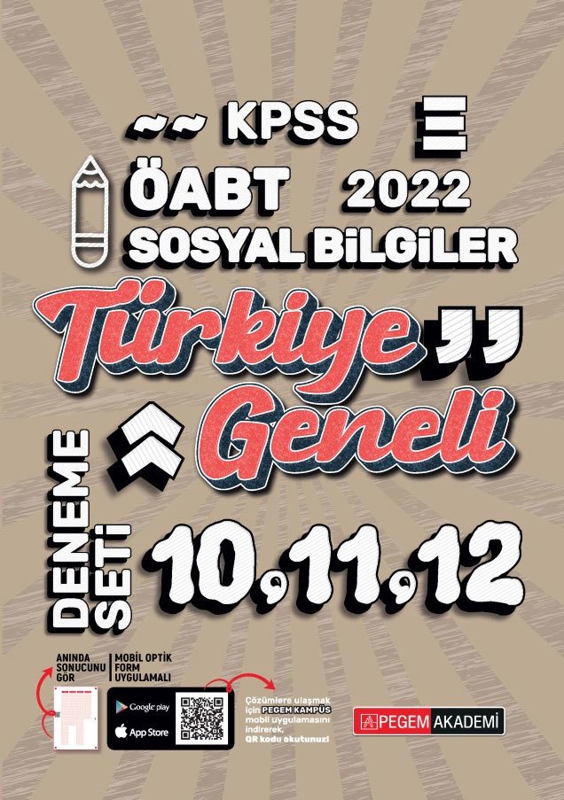 Pegem 2022 ÖABT Sosyal Bilgiler Öğretmenliği Türkiye Geneli 3 Deneme (10-11-12) Pegem Akademi Yayınları