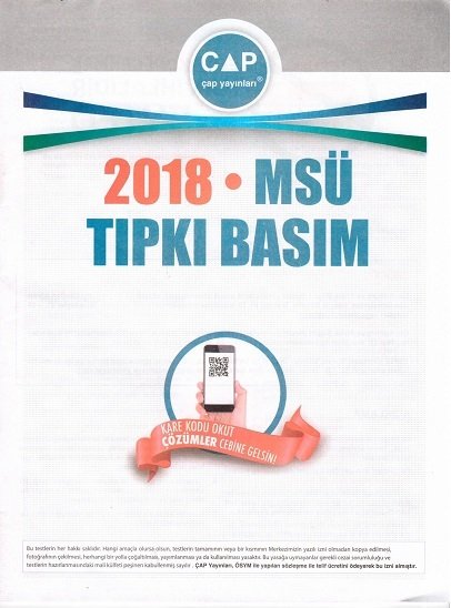 Çap Yayınları 2018 MSÜ Tıpkı Basım Çıkmış Sorular Çap Yayınları